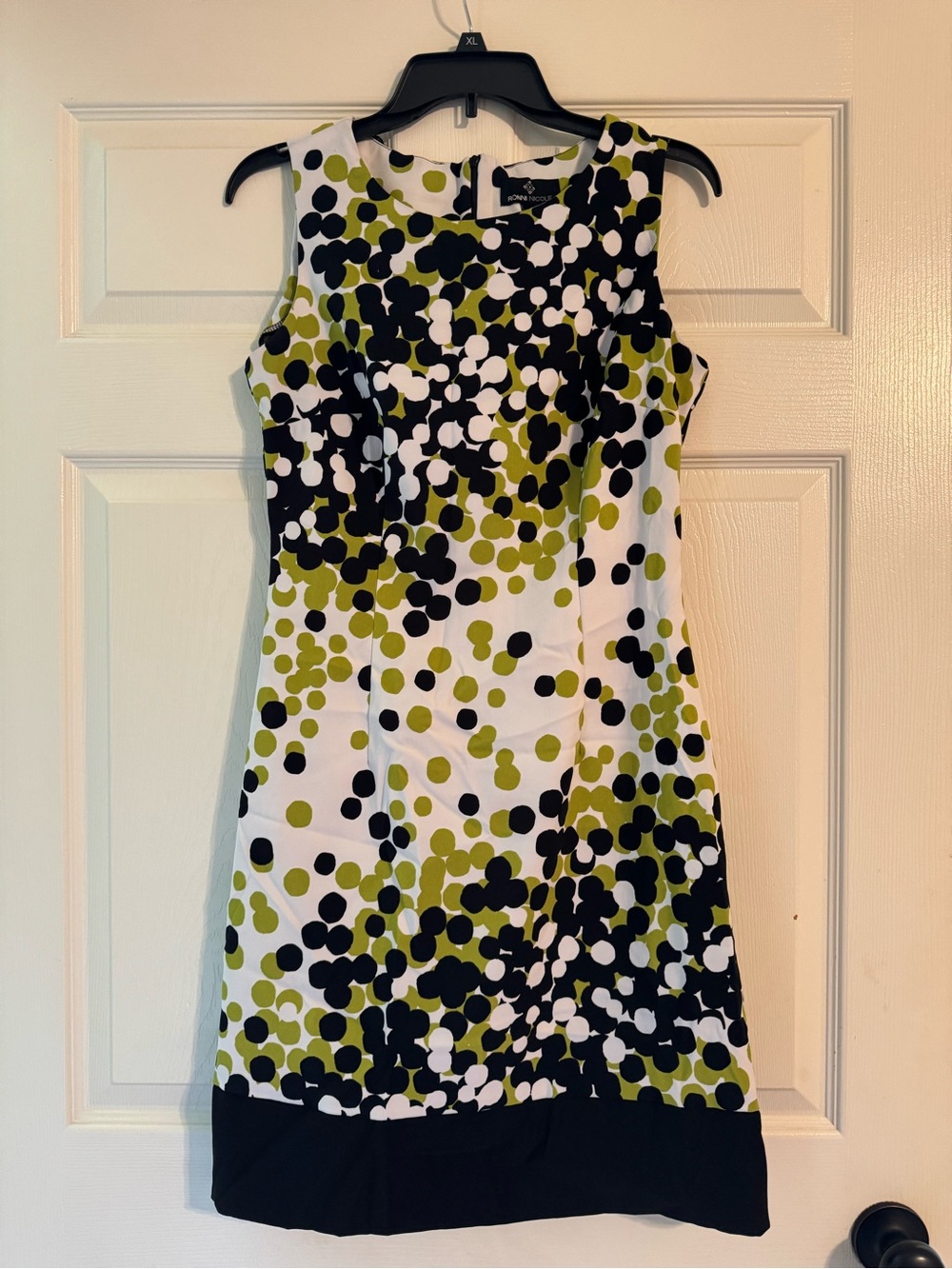 Ronni Nicole Sleeveless Dot Print Shift Dress - Black, Olive & White